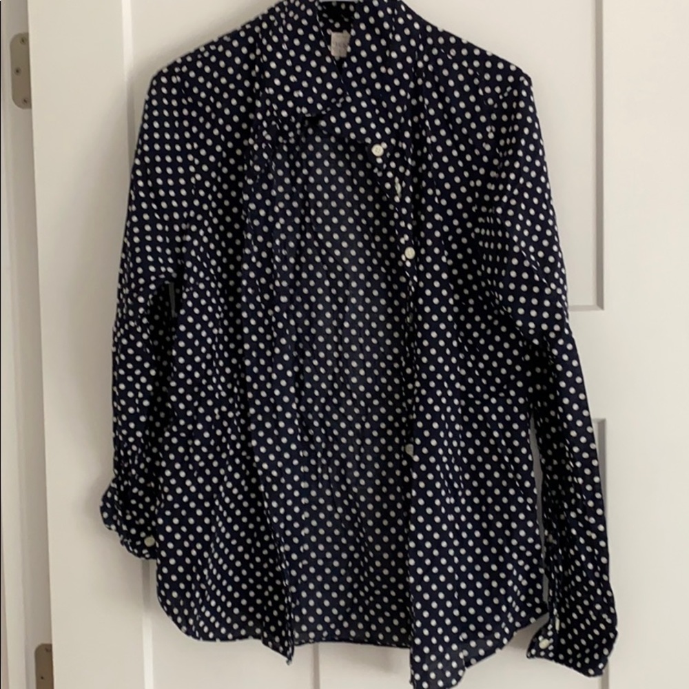 Polka dot jcrew navy button down shirt